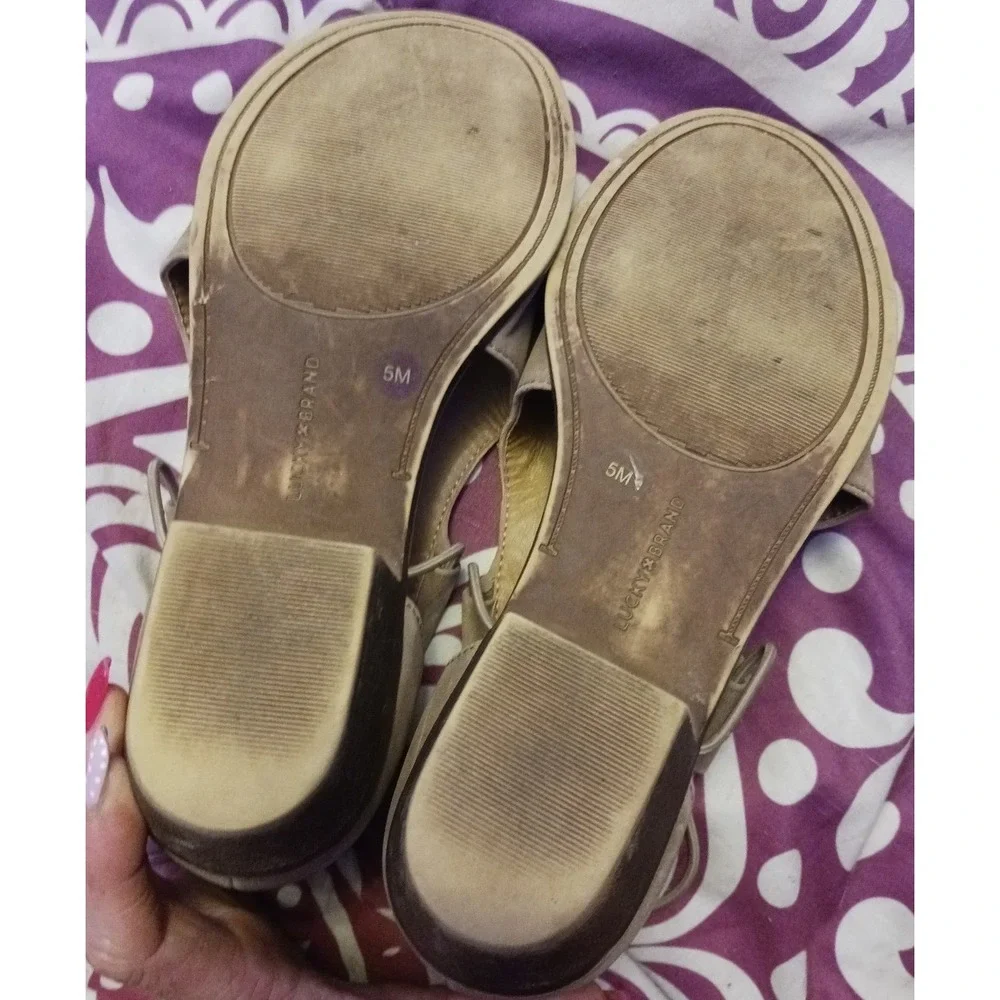 Lucky Brand Girls Genuine Leather Low Heel Open Toe Booties, Size 5‎